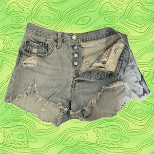 Levi’s distressed denim button fly shorts. Gently used/like new.